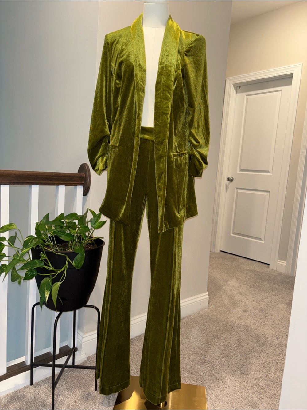 Fashion Nova Olive Velvet Wide Leg Pant Suit